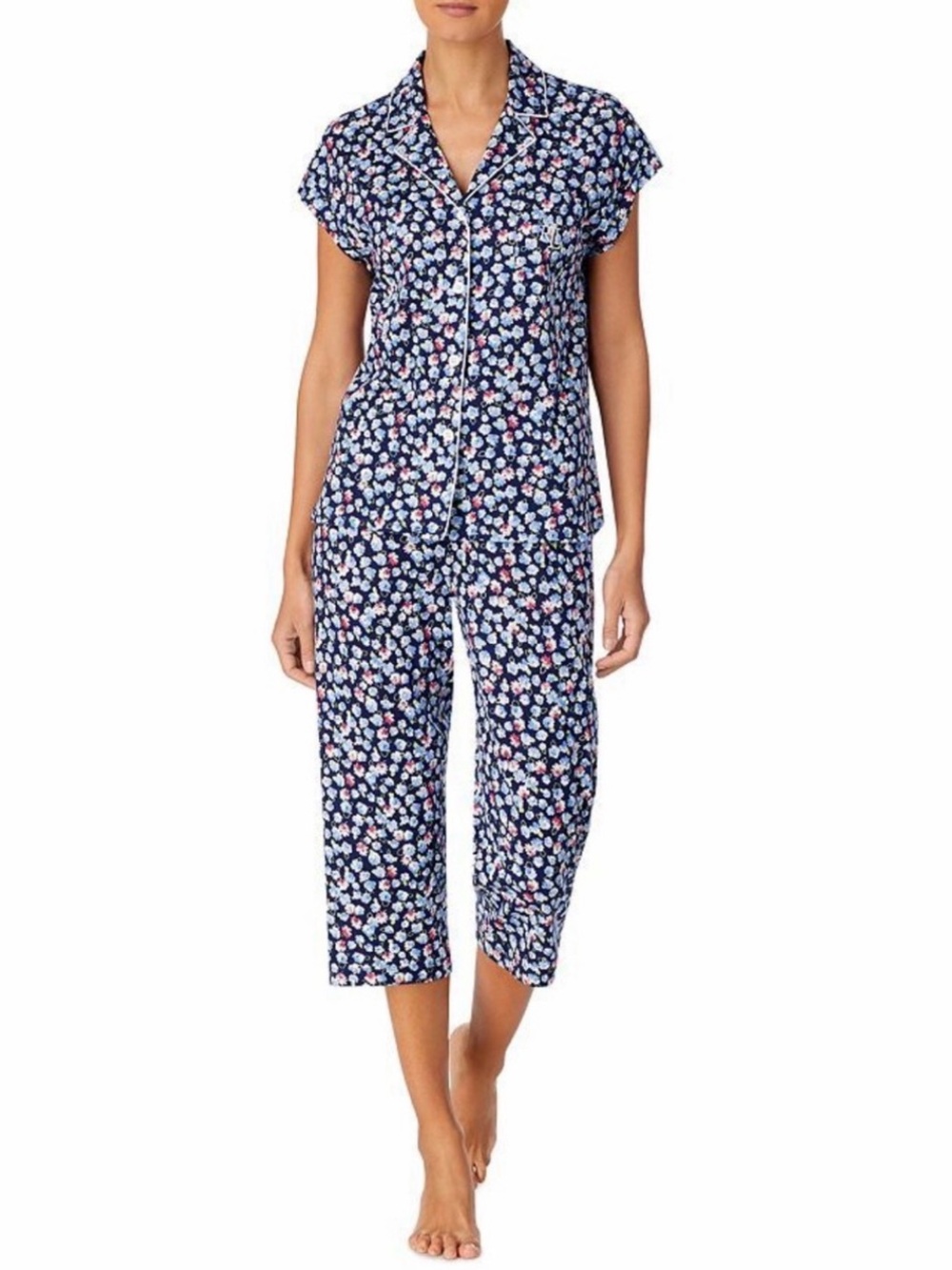Ralph Lauren | Women’s Navy/White Floral Two-Piece Cap Sleeve Capri Pajama Set S